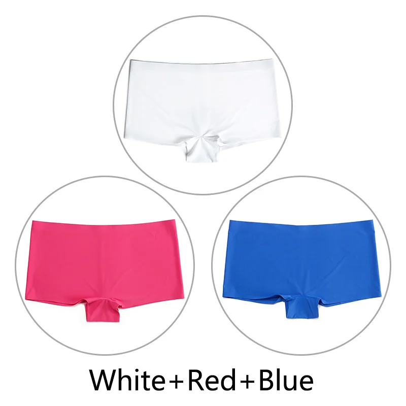 White Red Blue 3 шт./партия, большие размеры, трусы для мальчиков, Бесшовные шелк, однотонный, высокая талия, сексуальное нижнее белье, женское эластичное белье, SX-L, американский размер - Цвет: White Red Blue