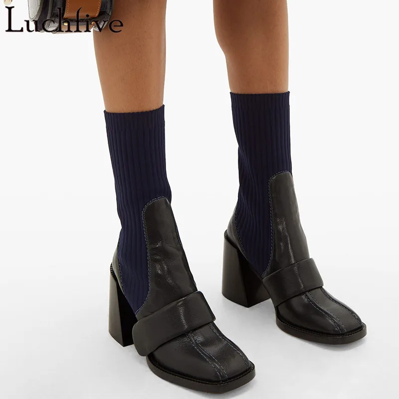 Модные шерстяные ботинки с Т образным ремешком классические короткие квадратным