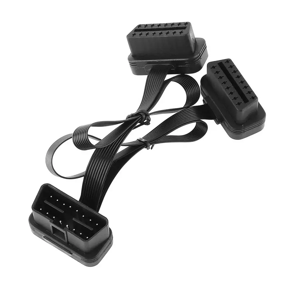 

OBDII 16 Pin Male to Dual Female Y Splitter Elbow Extension Connector Cable Adapter with 30CM Line for Auto Car Diagnostic Tool