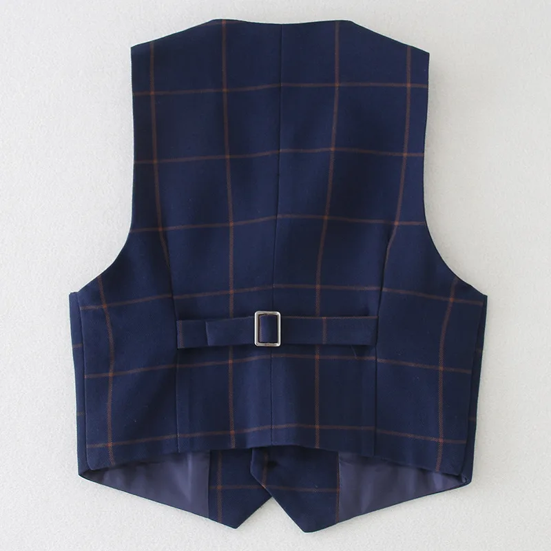Детский клетчатый жилет темно синий кардиган в клетку куртка для мальчиков