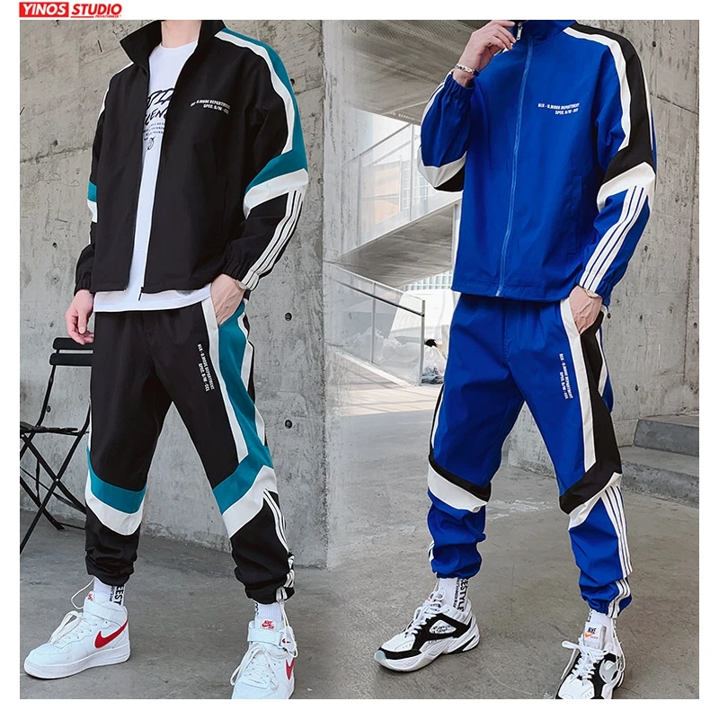 Dropshipping Men's Sets 2020 Hip Hop Loose Clothes Mens Spring Streetwear 2 Piece Suit Male Print Jactets Fitness Tracksuit | Мужская
