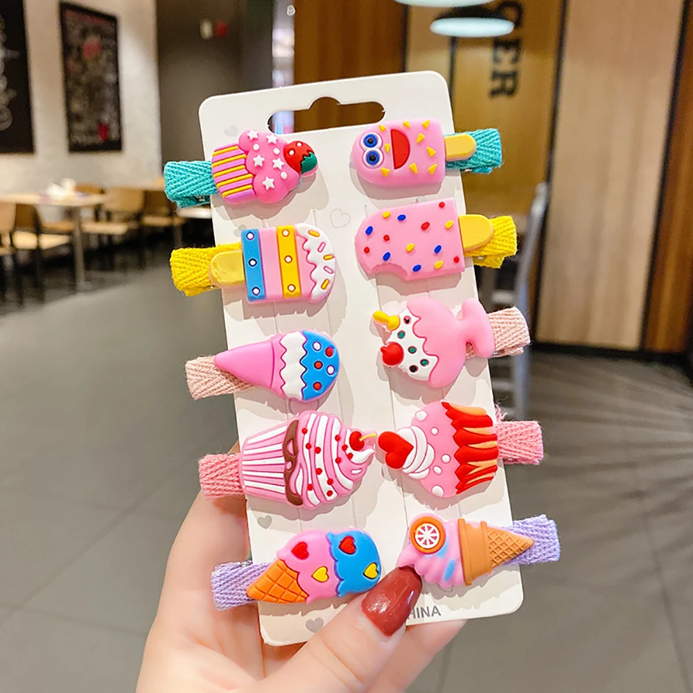 

10 Pcs Kawaii Toddler Hair Clips Baby Cute Fruit Design Hairpin Ribbon Lined No Damage To Hair For Girls Headwear Accessories