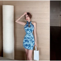 new sexy retro printing improved short split split daily summer fashion dress cheongsam
