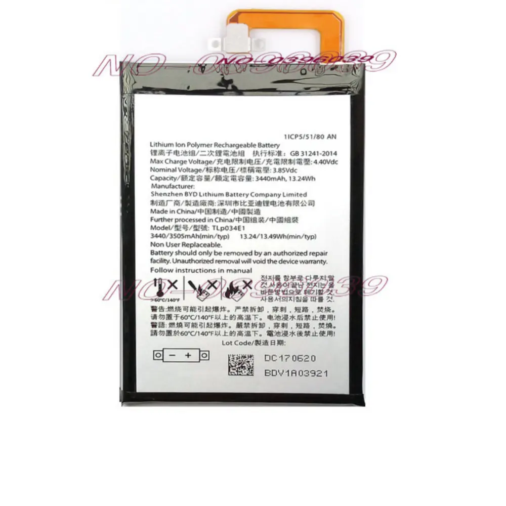 Оригинальный аккумулятор TLP034E1 3505 мАч 13 49wh 3 85 В для смартфонов BlackBerry keyone / alcatel DK70
