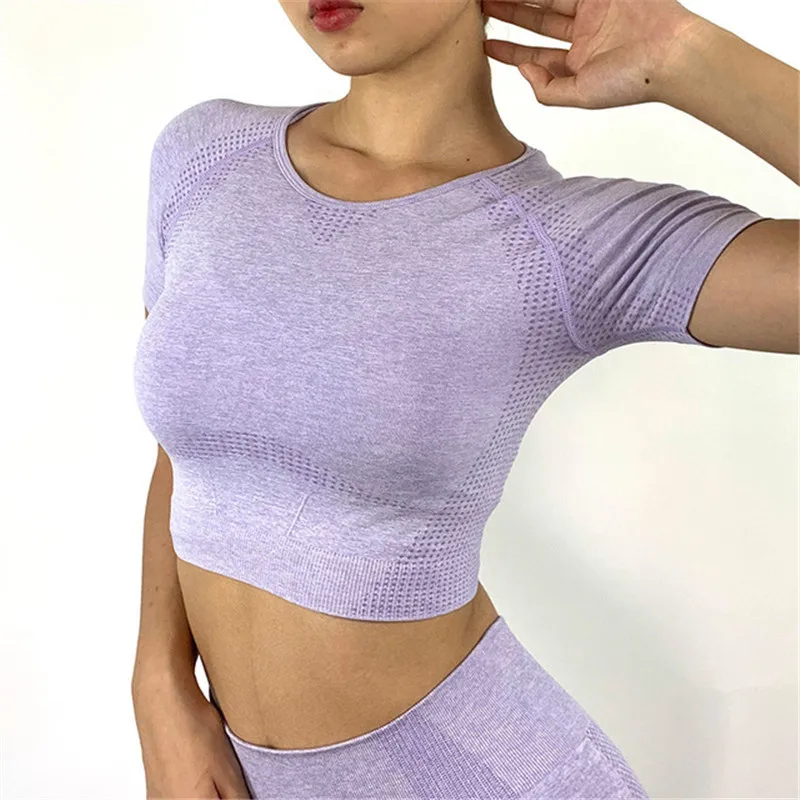 Solid Color Vital Seamless Yoga Shirt Women Fitness Short Sleeve Crop Top Workout Tops Gym Clothes Sportswear Running T-shirts | Спорт и
