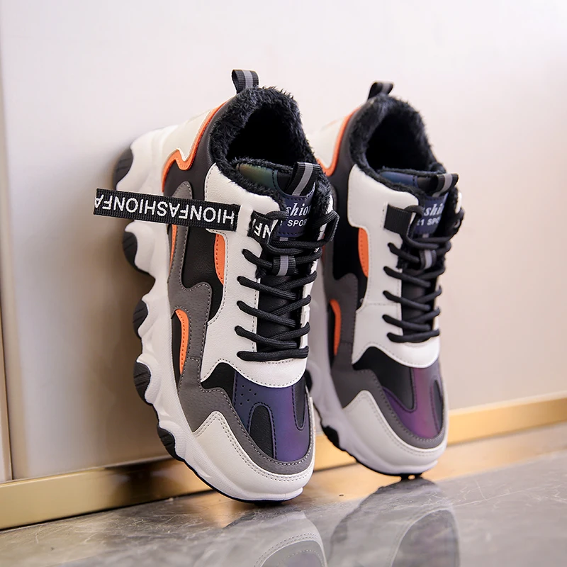 

Женские кроссовки на платформе, новинка 2021, зимняя обувь, женские черные кроссовки, Женская плюшевая теплая Осенняя обувь для папы, повседне...