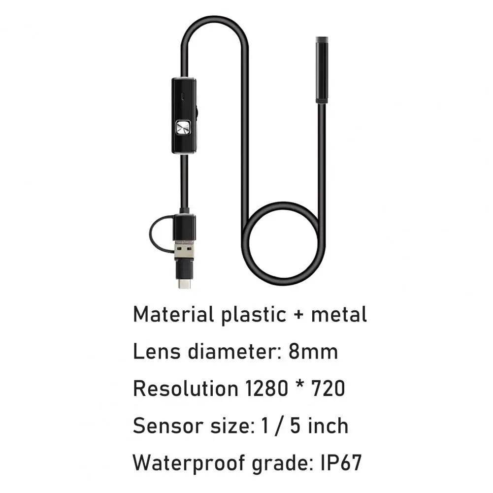 

Endoscope Camera Flexible 3-in-1 Port Auto Exposure 8mm Lens Waterproof 1m Borescope for Repair for Android PC Notebook