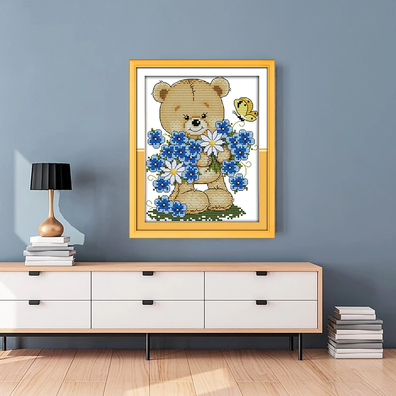 Набор для вышивки крестиком Joy Sunday с изображением маленького медведя и цветов