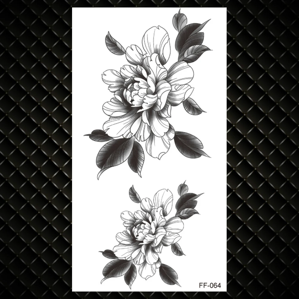 Временная татуировка "Пистолетный цветок" для женщин, черные татуировки "Сладкий горошек", наклейки на розы, камелии, луну, водостойкий набор татуировок на листе для плеч.