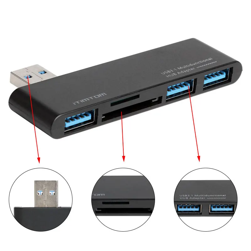 

5 in 1 USB 3.0 Hub USB Splitter Converter 5Gbps SD/TF Card Reader Adapter for Macbook Pro Desktop Laptop PC