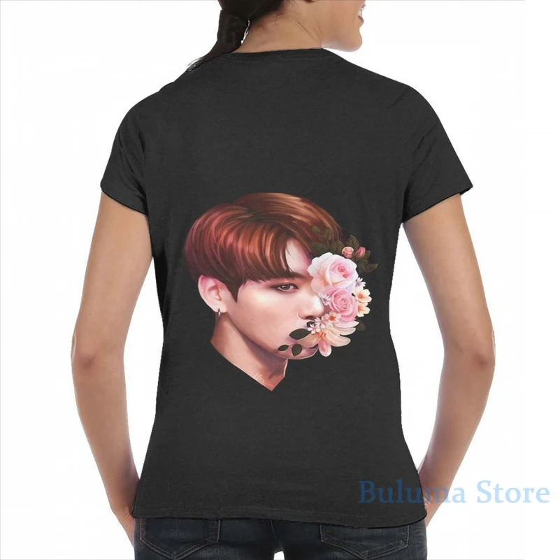 Мужская и женская футболка Jungkook с цветочным принтом модная для девочек топы