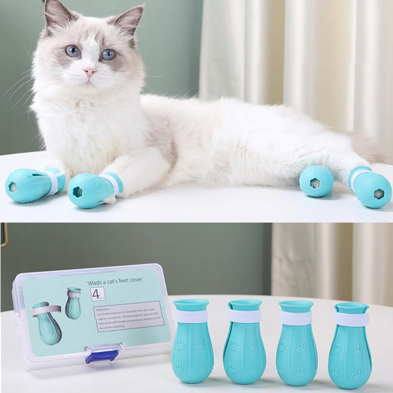 

Cat Claw Covers Anti-Scratch Silicon Bath Washing Shoes for Cats 4pcs/set Adjustable Cute Pet Cat Paw Claw Cover Protecter
