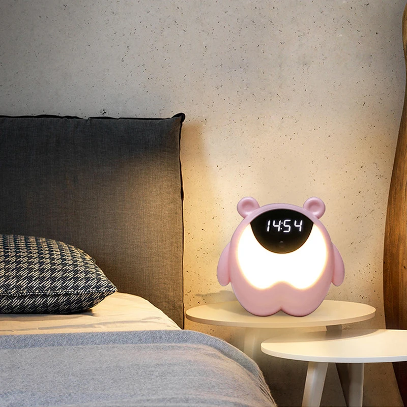 Милый Мишка Ночной светильник индукционный будильник красочный электронный