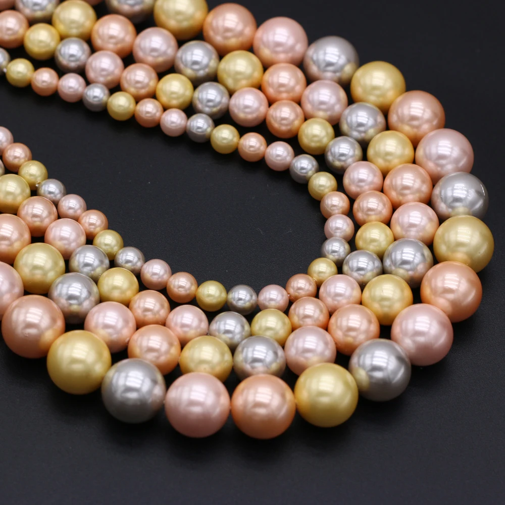 

Natural Shell Glossy Beads Colorful Round Imitation Pearl Shell Loose Bead 6 8 10 12mm Size Pick for Making DIY Jewelry Necklace