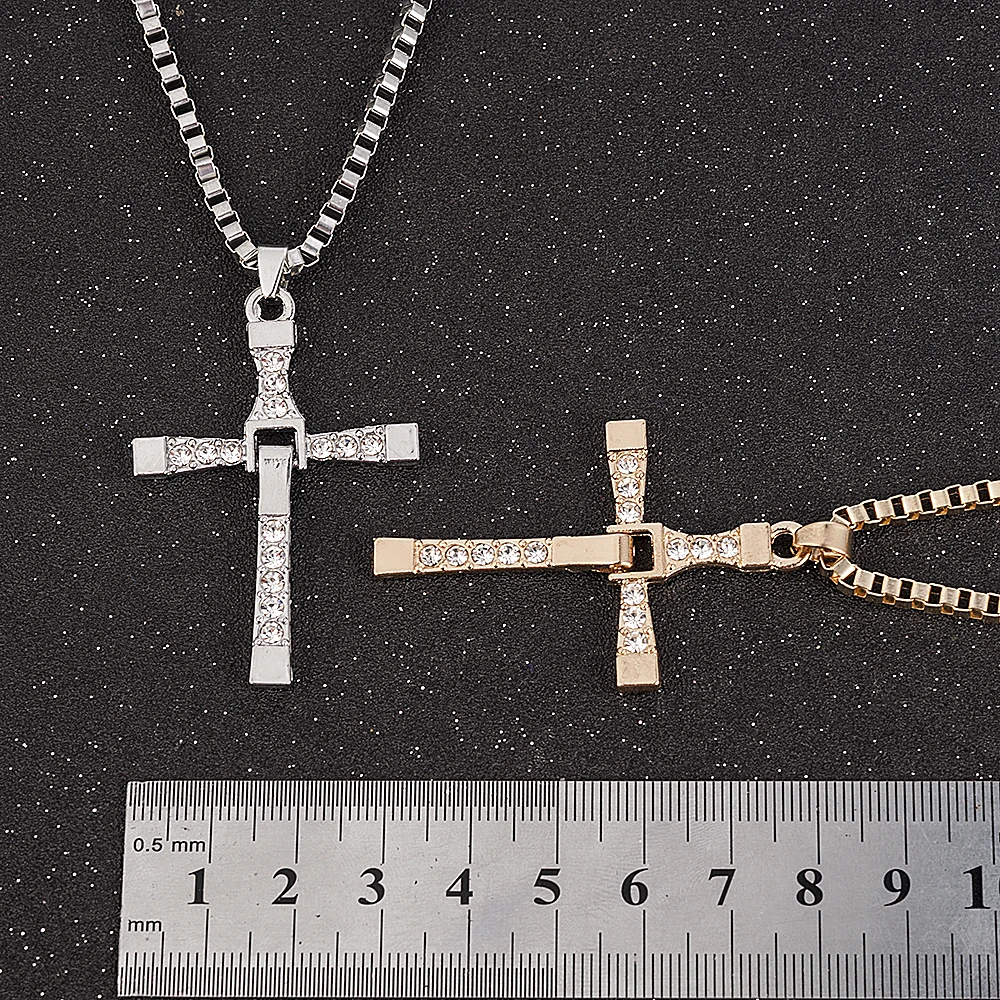 Fast and Furious Movies Actor Dominic Toretto  Rhinestone Cross Crystal Pendant Chain Necklace Men Jewelry images - 6