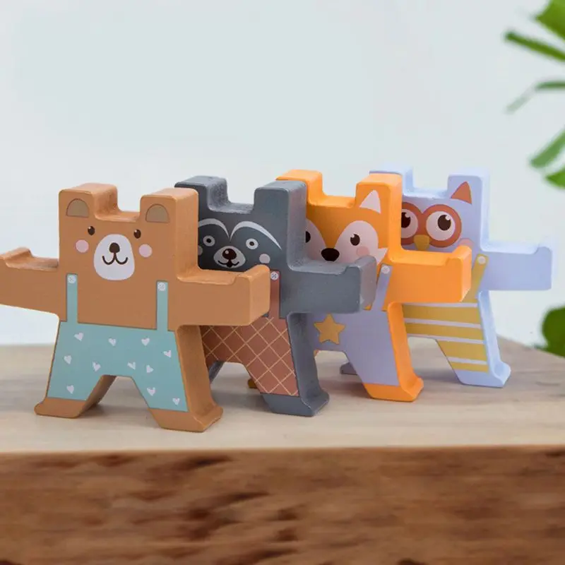 

Wooden Stacking Games animals Interlock Toys Balancing Blocks Games Toddler