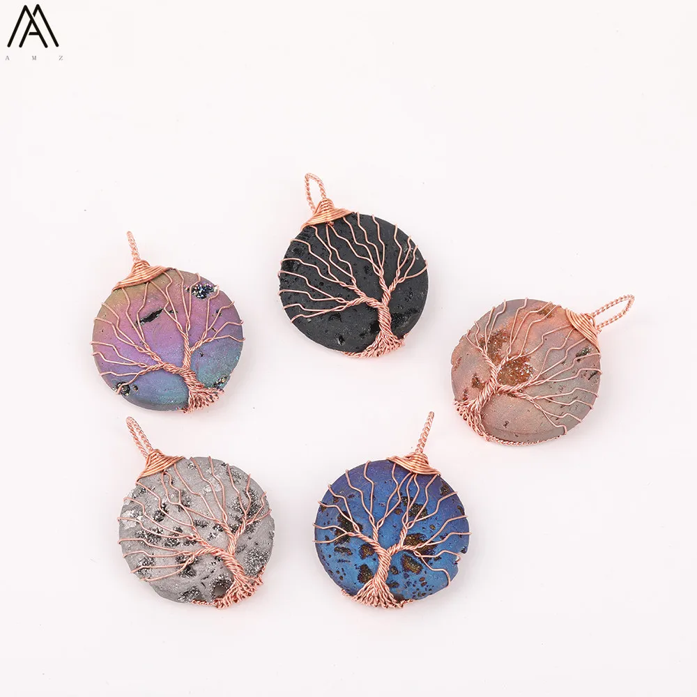 5 шт./лот Круглый Натуральный Druzy Geode Агаты проволока обернутая розовое золото