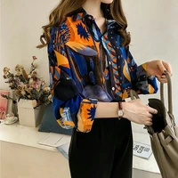 womens new printed shirts long sleeve top loose casual mid length shirt office street style top plus size blouse springsummer