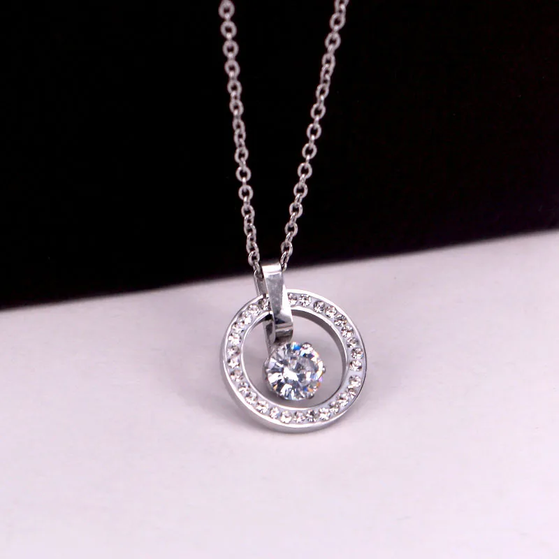 silver Yun ruo класса люкс проложить Zircon Цепочки и ожерелья из розового золота Цвет модные Титан Сталь женские подарок ювелирных изделий никогда не увядает Прямая - Окраска металла: silver