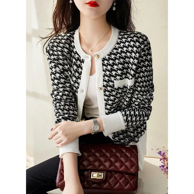 Женская одежда с узором гусиные лапки женский костюм джемпер Укороченный