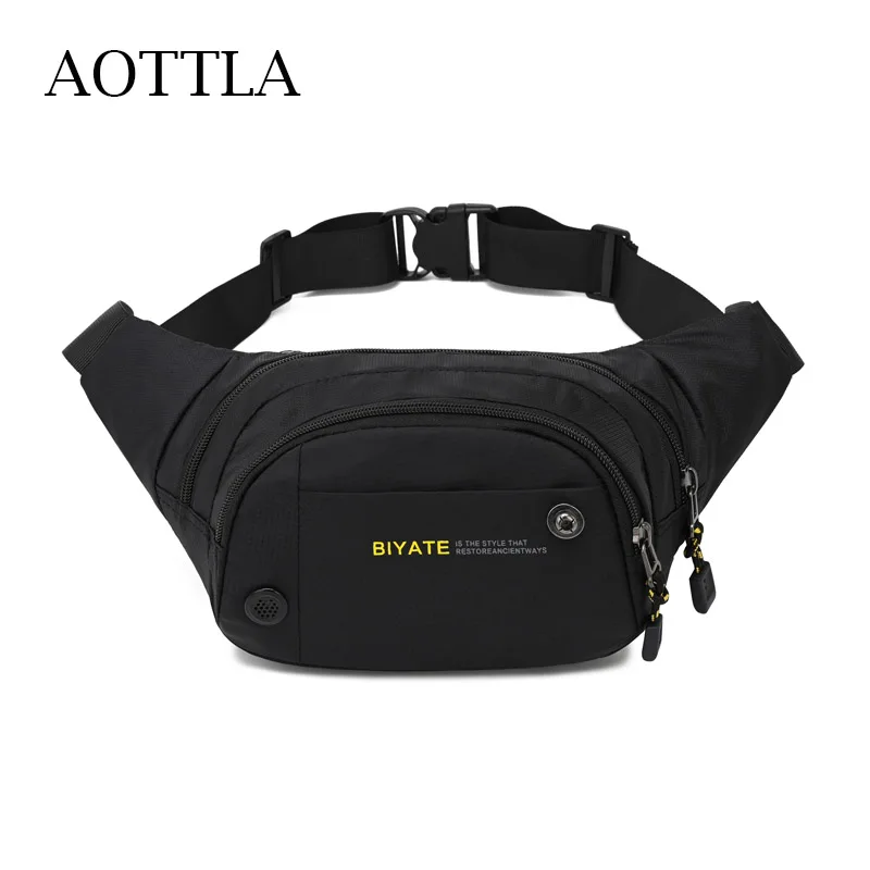 

Мужская поясная сумка AOTTLA, однотонная брендовая Повседневная нагрудная сумка, водонепроницаемая Нейлоновая Сумочка для мужчин