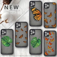 butterfly glitter leaves phone case for iphone 12 11 8 7 plus mini x xs xr pro max matte transparent cover