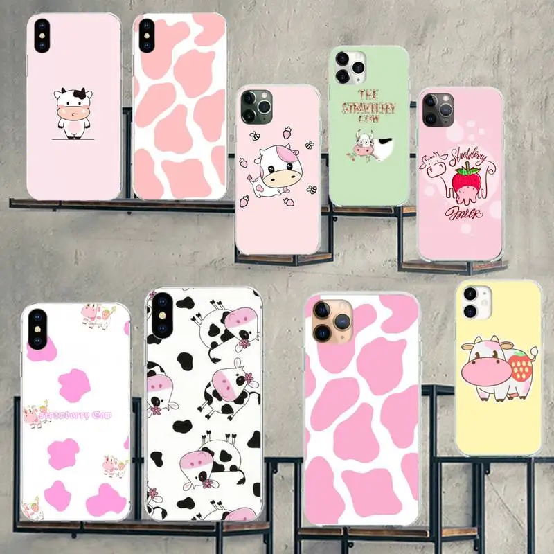 Милый чехол для телефона с изображением клубники и коровы iPhone 11 12 pro XS MAX 8 7 6 6S Plus X 5S