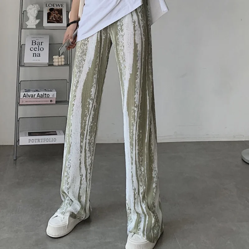 

Long Tie Dye Pants Women Straight Pants Striped High Waist Chic Ladies Loose Trousers Vintage Leisure Harajuku Streetwear Pants