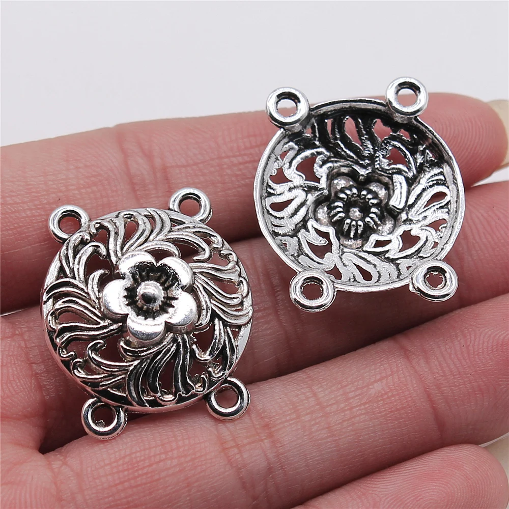 5 шт., нательная цепочка цветок пористый шармы-соединители античное серебро Цвет 25x29 мм набор «сделай сам» для Цепочки и ожерелья делая аксес...