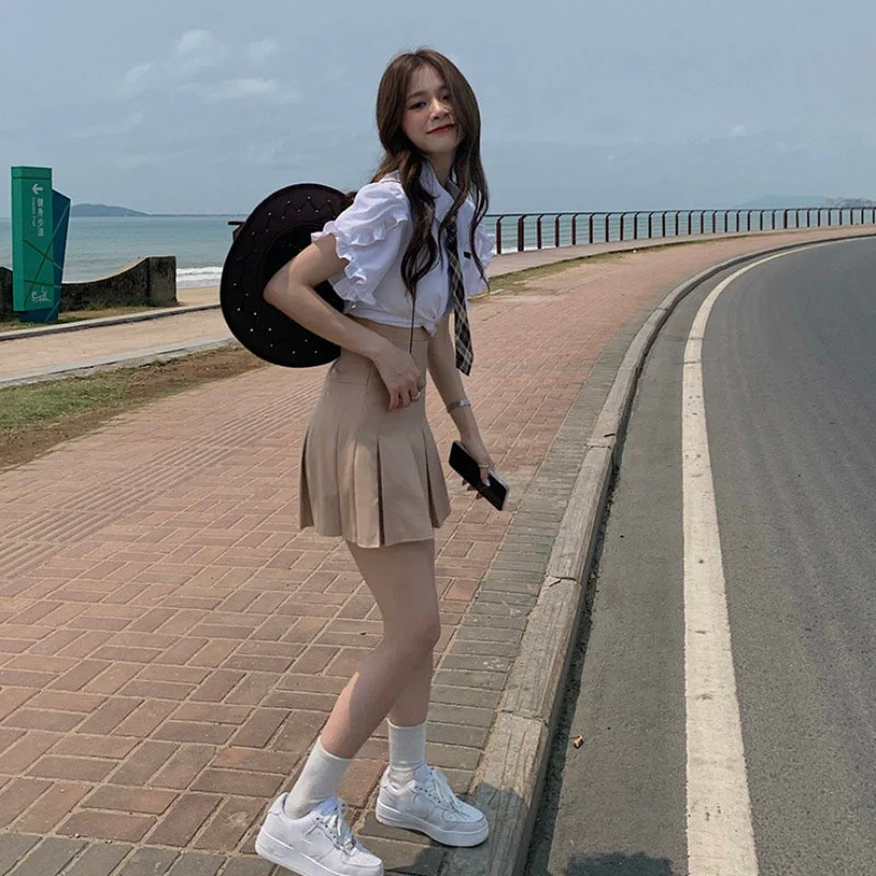Костюм с юбкой JK в студенческом стиле милая и крутая плиссированная юбка Новинка
