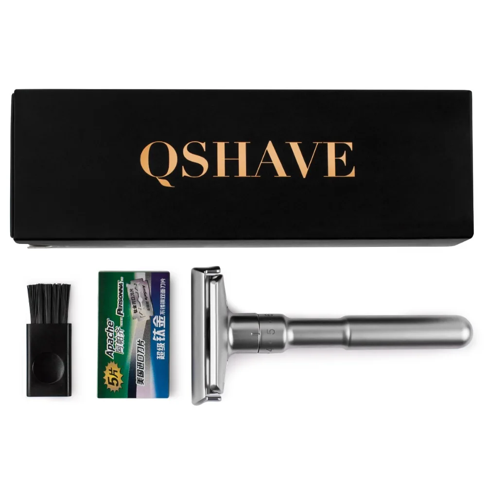 Регулируемая Безопасная бритва Qshave, Мужская бритва с двойным краем, классическое безопасное бритвенное лезвие, шесть уровней экспозиции, 1 ручка и 5 лезвий