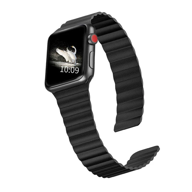 Ремешок кожаный для Apple Watch Band 44 мм 42 40 38 браслет с сильной магнитной застежкой iWatch