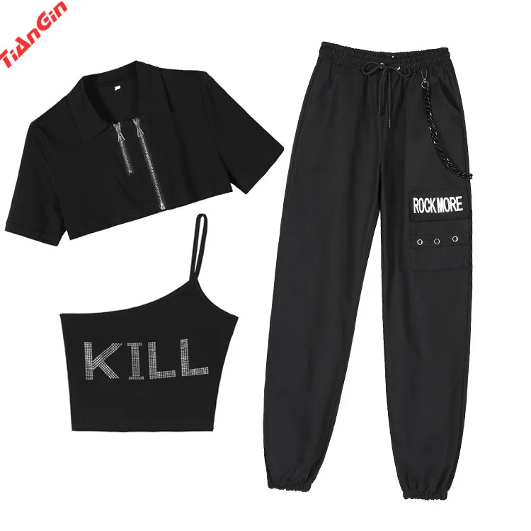 

New European And American Personality Street Black Handsome And Loose Looking Thin High-waisted Tooling Trousers Female Trend