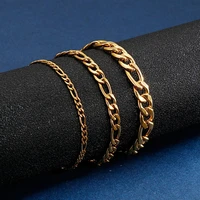 357mm metal gold figaro chain bracelet stainless steel link chains bracelets
