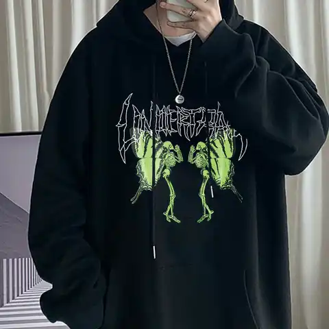 Goth Skull Butterfly Print Hoodies Long Sleeve Pullover New Oversized Sweatshirt  Women And Men Tops Harajuku Women's Hoody