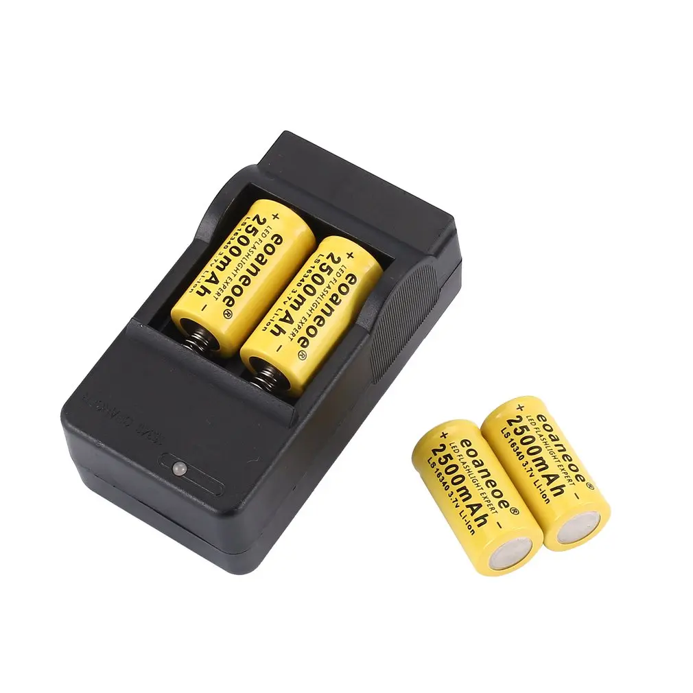 Yellow EU Charger 4pcs 3.7V 2500mAh Li-ion 16340 Battery Rechargeable Batteries with Charge for Laser Pen LED Flashlight Cell |