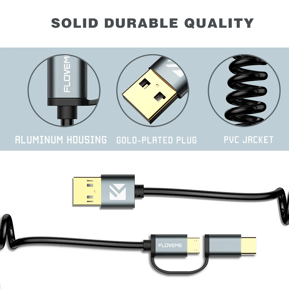 Кабель USB Type C и Micro 2 в 1 для быстрой зарядки телефонов Android 0.75 м|Кабели мобильных