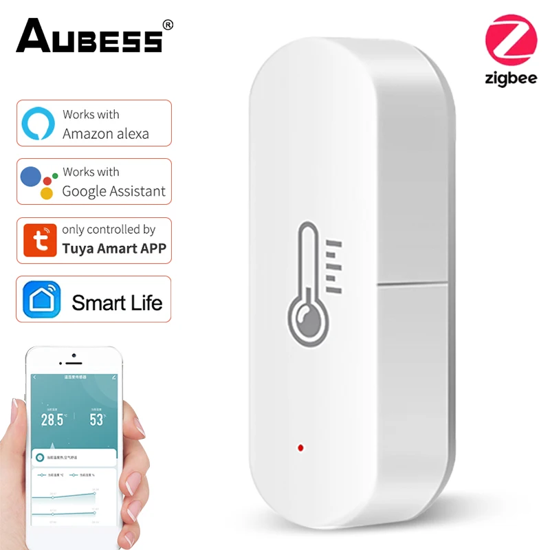 

Датчик температуры и влажности Aubess Zigbee для умного дома, термометр Var SmartLife с дисплеем и поддержкой Alexa и Google Assistant
