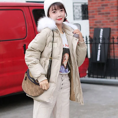 Beige Короткие утепленные женские зимние пальто с капюшоном, повседневные теплые пуховики больших размеров, женские свободные ветрозащитные куртки на молнии с карманами, женские пальто - Цвет: Beige