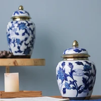 blue pattern porcelain pots ceramic storage pots vases large sealed storage jar vases flower arrangement desktop home decoration