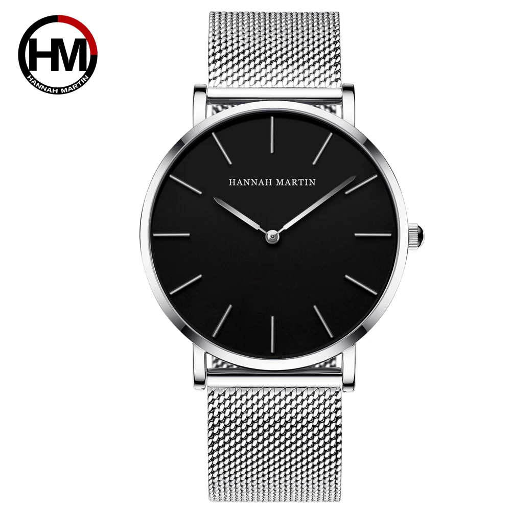 

Hannah Martin Men Watch Japan Quartz Movement Causal Fashion Stainless Steel Top Brand Waterproof Simple Men Sports Wristwatches