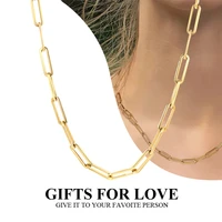 new stainless steel paperclip chain necklace gold color layering rectangle link necklace for women