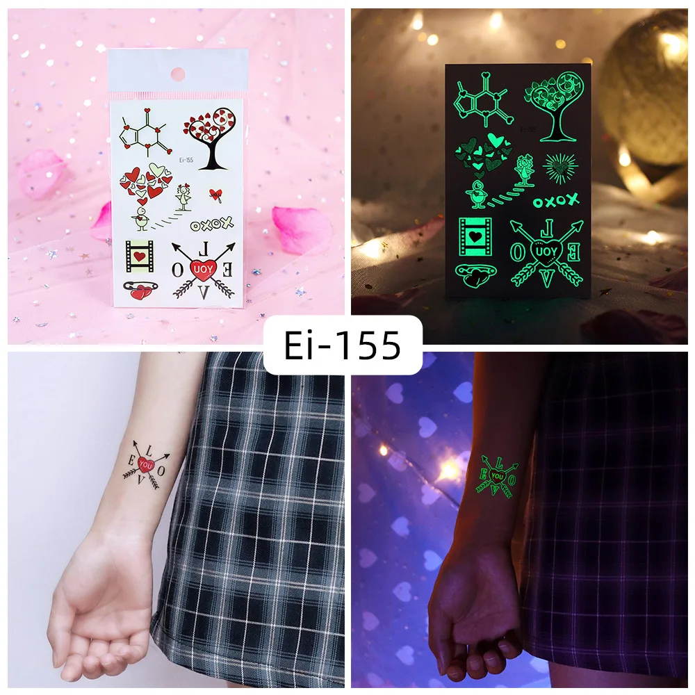 

Tattoo Stickers Luminous Kids Girl Temporary Fake Tattoos Glow Paste on Face Arm Leg for Men Body Art Couples Kiss Love Sticker