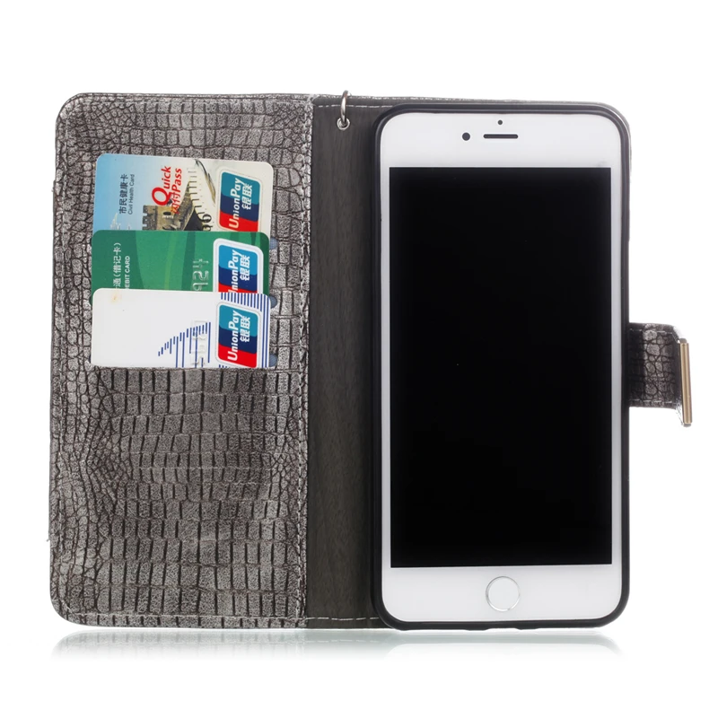 Чехол-книжка из крокодиловой кожи в стиле ретро для iPhone 6, 7, 8 Plus, X, Xs, Xr, XS Max, кошелек на молнии, отделения для карт, чехол с подставкой, ремешок на запястье