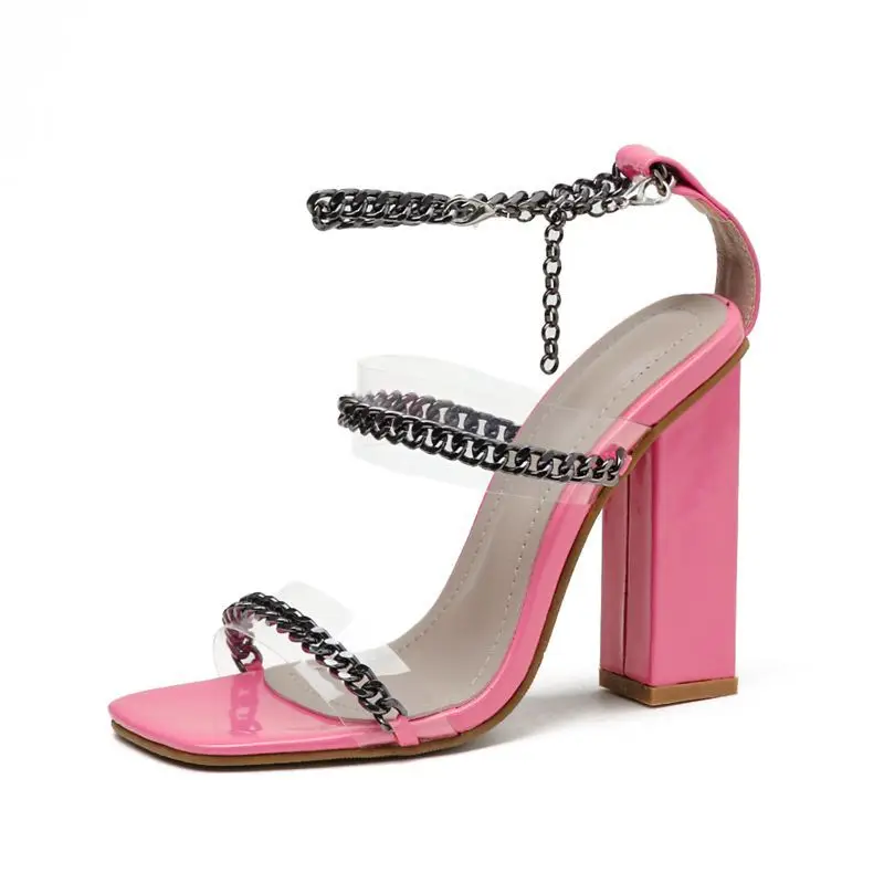 

Leather Sandals Women Square Toe Female Shoe Large Size 2021 Summer High Heels Girls New Big High-heeled Plastic Fashion Beige