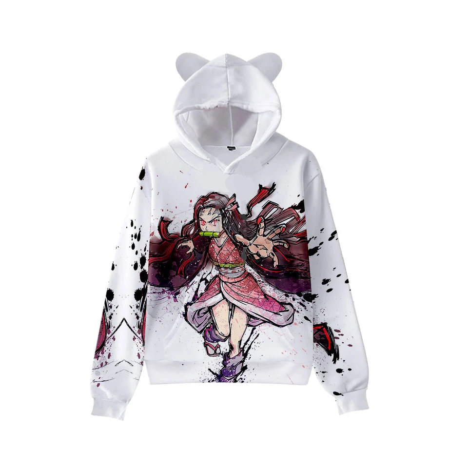 

Толстовка с капюшоном для мальчиков и девочек, комикс 3D, рассекающий демонов, с капюшоном, аниме Kimetsu no Yaiba, милые кошачьи ушки для детей 4XL