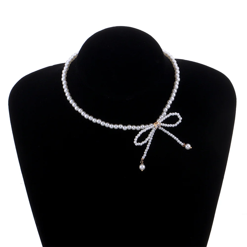 

YOUVI Elegant Bow-knot Choker Necklace for Women Jewelry Bohemia Simple Korea Pearl Beads Chains Necklace Girl Wedding Collar
