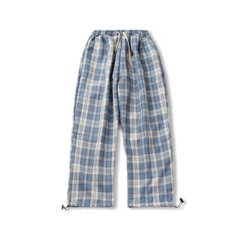 

Брюки-Джоггеры мужские прямые клетчатые, повседневные брюки-султанки в Корейском стиле, брюки до щиколотки с широкими штанинами, весна-лето