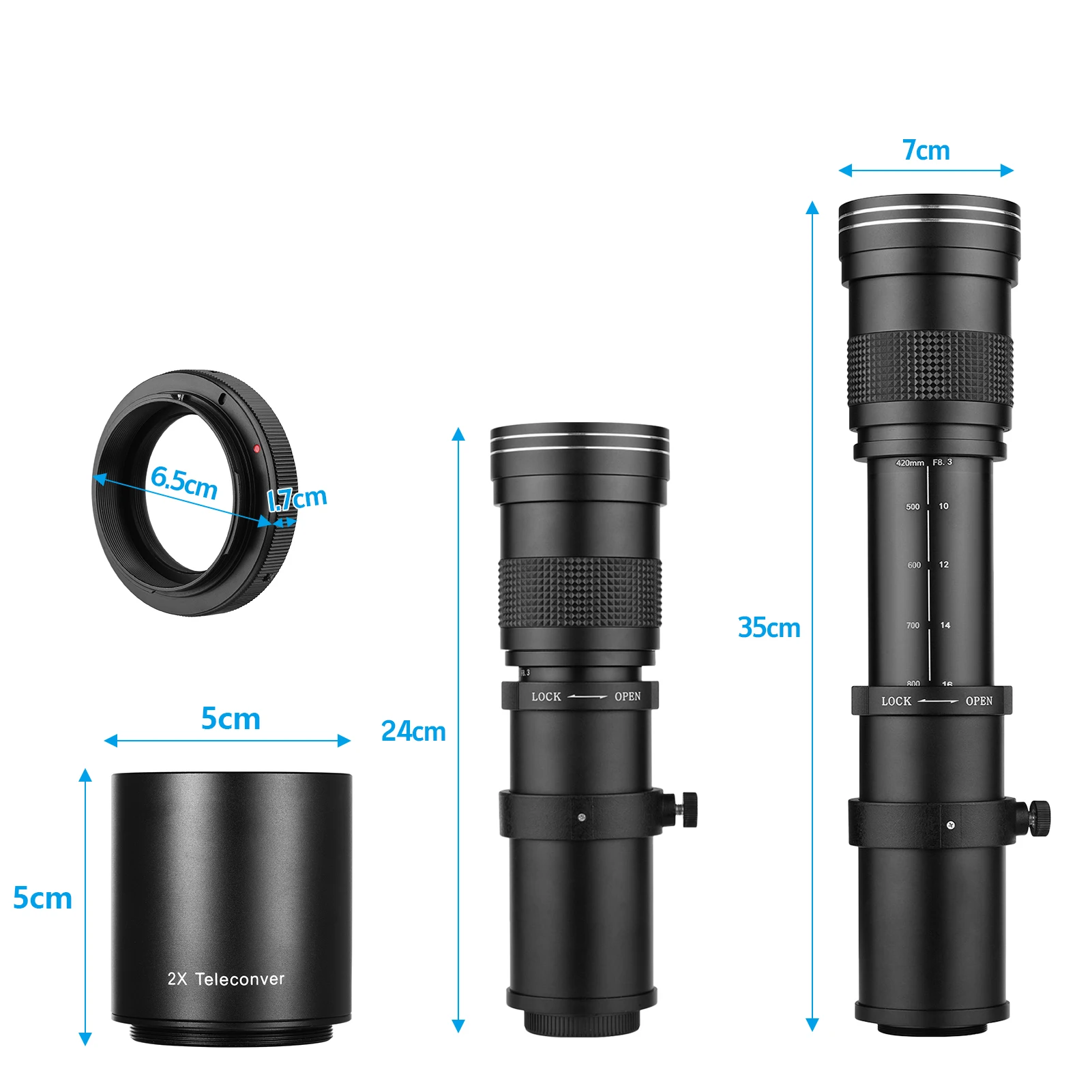 Камера MF Super Telephoto Zoom Lens F/8 3-16 420-800 мм T Mount + UV/CPL/FLD Filters Набор для Canon EF-mount EOS Rebel T7 T7i T6