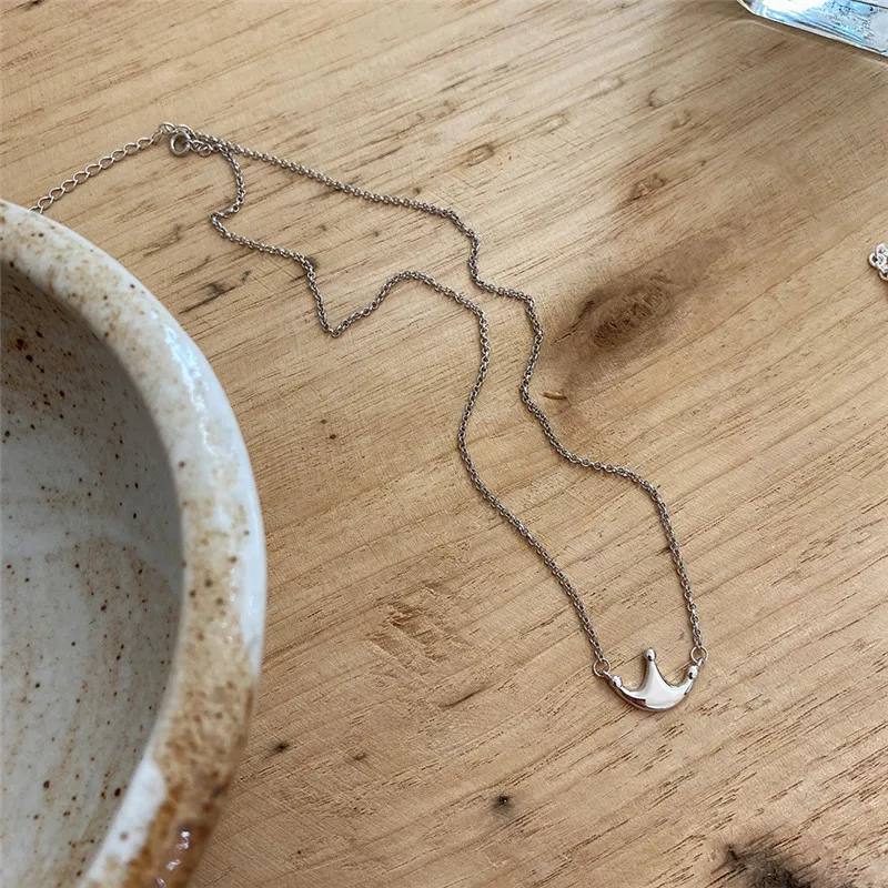 

RUIYI Real 925 Sterling Silver Women Wedding Jewelry Crown Pendant Necklace Female Niche Chic French Style Chokers Minimalist